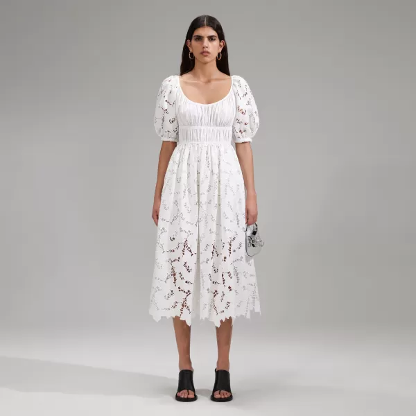 Dresses*Self-Portrait White Cotton Lace Midi Dress