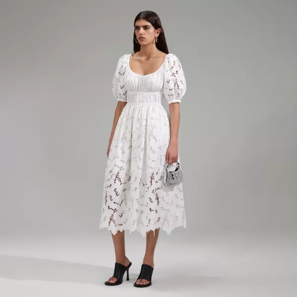 Dresses*Self-Portrait White Cotton Lace Midi Dress