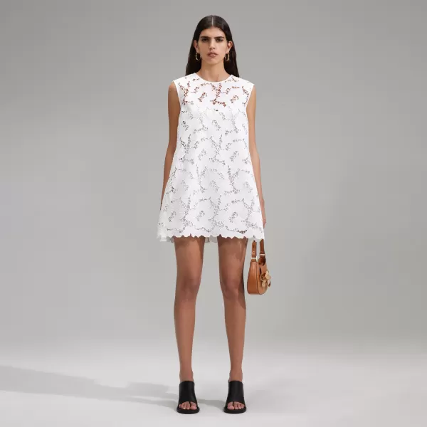 Dresses*Self-Portrait White Cotton Lace Mini Dress