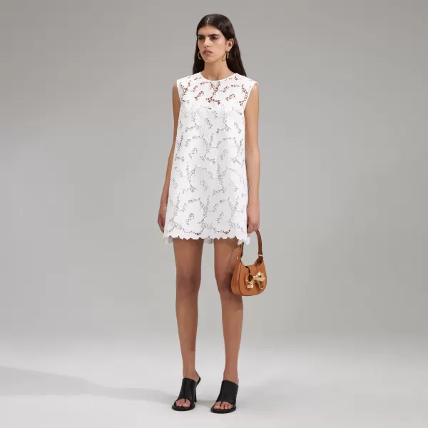 Dresses*Self-Portrait White Cotton Lace Mini Dress