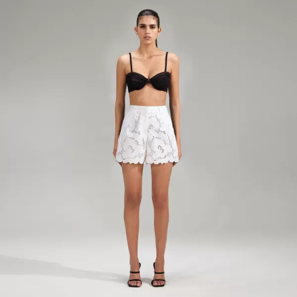 Swim & Resort*Self-Portrait White Cotton Lace Shorts