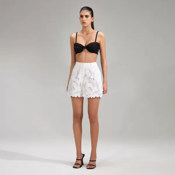 Swim & Resort*Self-Portrait White Cotton Lace Shorts