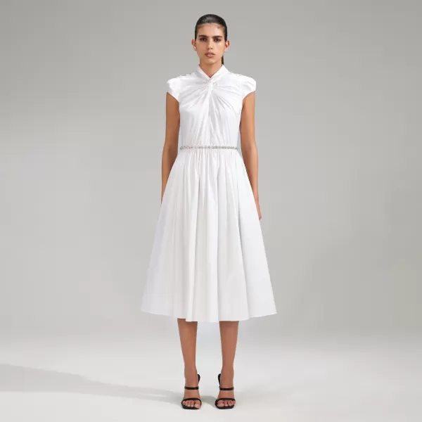 Dresses*Self-Portrait White Cotton Midi Dress