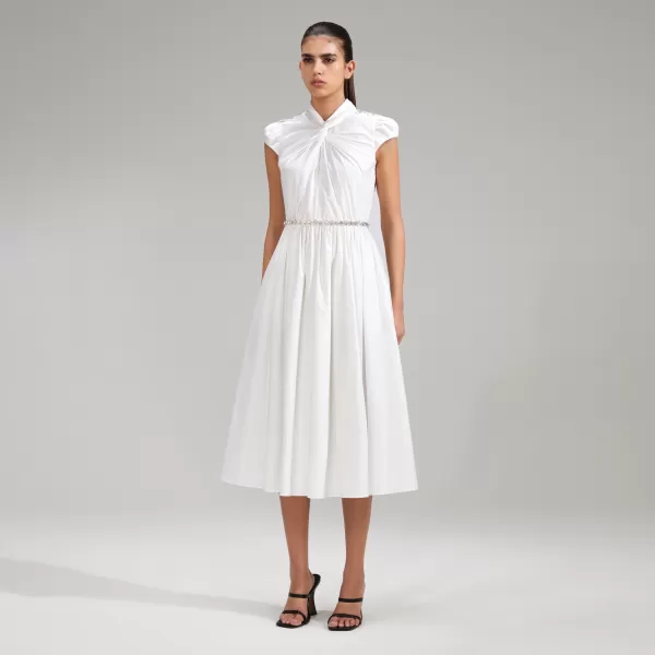 Dresses*Self-Portrait White Cotton Midi Dress