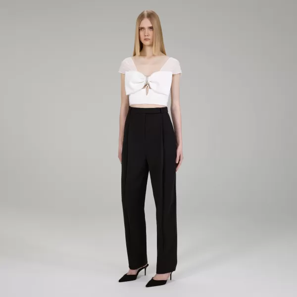 Tops*Self-Portrait White Crepe Bow Top