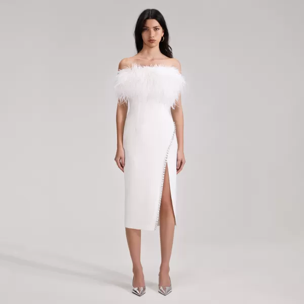 Dresses*Self-Portrait White Feather Midi Dress