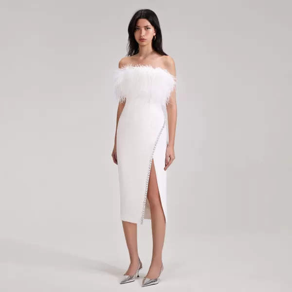 Dresses*Self-Portrait White Feather Midi Dress