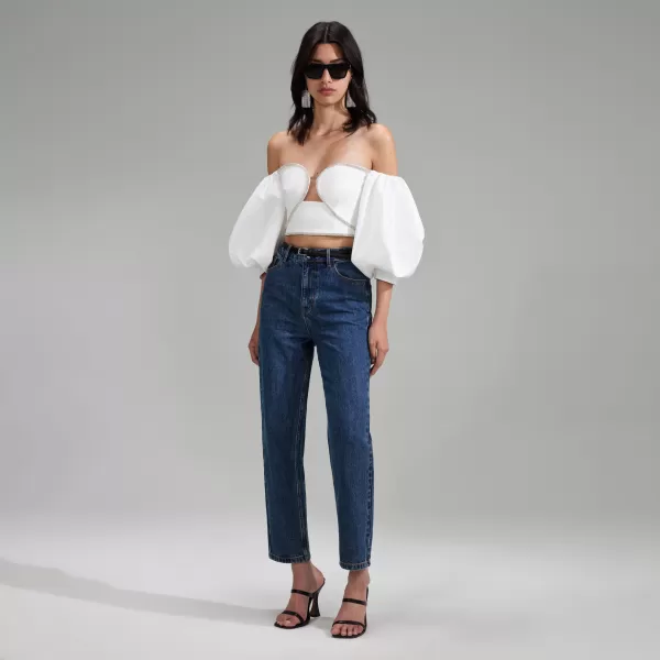 Tops*Self-Portrait White Off Shoulder Crepe Top