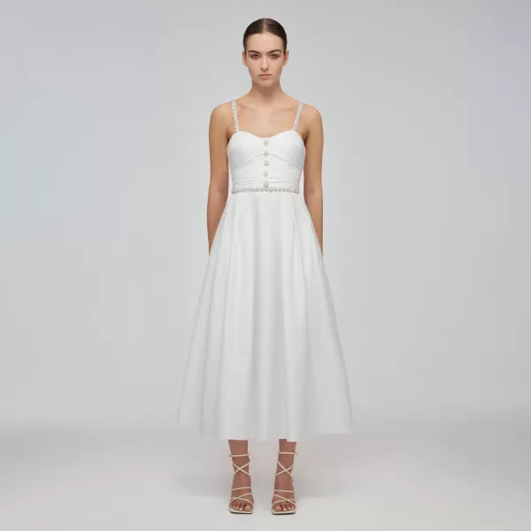 Dresses*Self-Portrait White Taffeta Bow Midi Dress