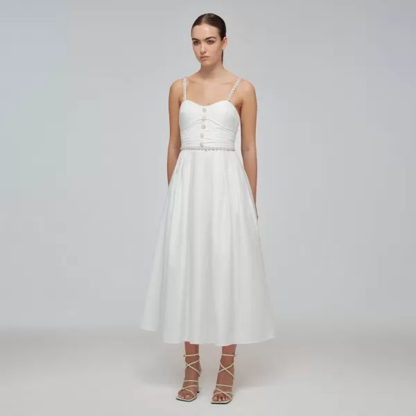 Dresses*Self-Portrait White Taffeta Bow Midi Dress