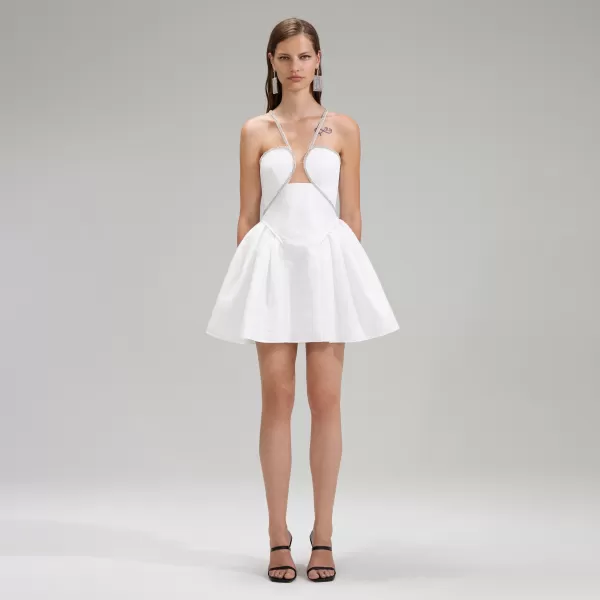 Dresses*Self-Portrait White Taffeta Flared Mini Dress