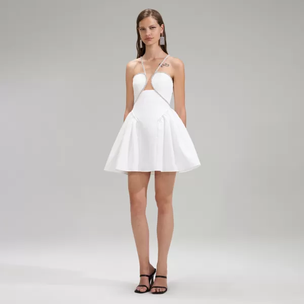 Dresses*Self-Portrait White Taffeta Flared Mini Dress