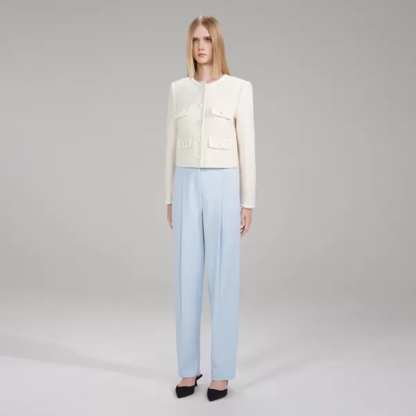 Outerwear*Self-Portrait White Textured Weave Crop Jacket