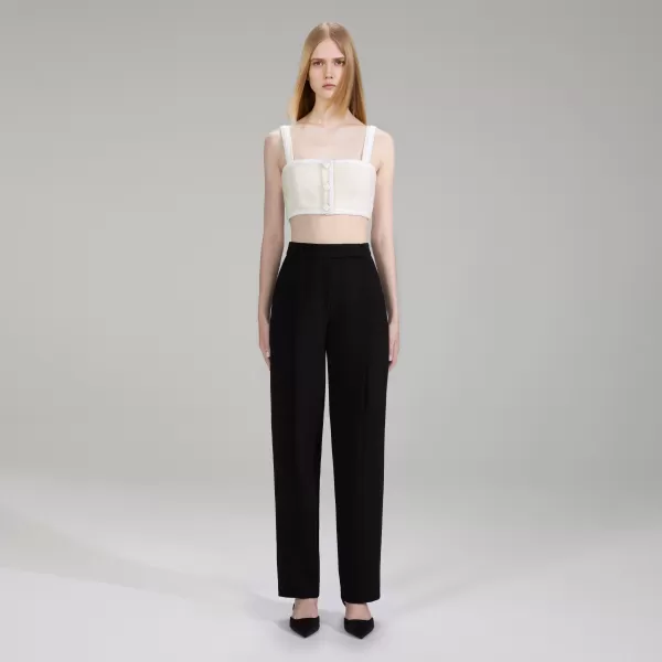 Tops*Self-Portrait White Textured Weave Crop Top