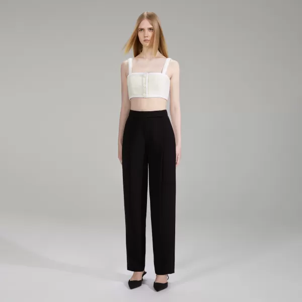 Tops*Self-Portrait White Textured Weave Crop Top