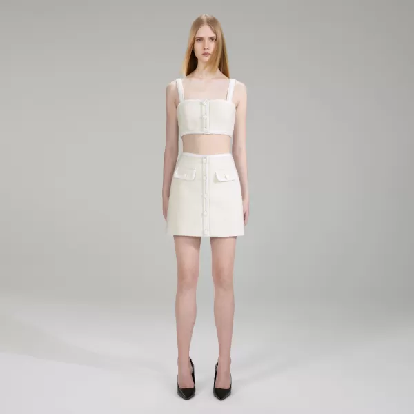 Knitwear*Self-Portrait White Textured Weave Skirt