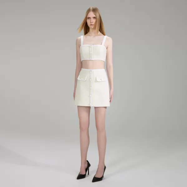 Knitwear*Self-Portrait White Textured Weave Skirt