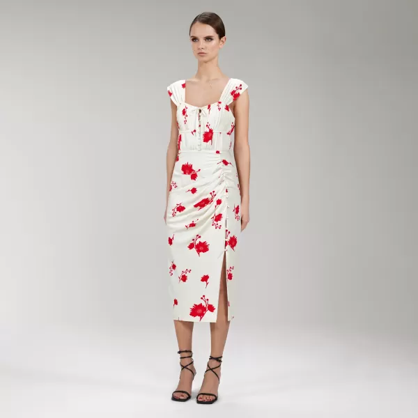 Dresses*Self-Portrait Wild Daisy Print Stretch Crepe Midi Dress