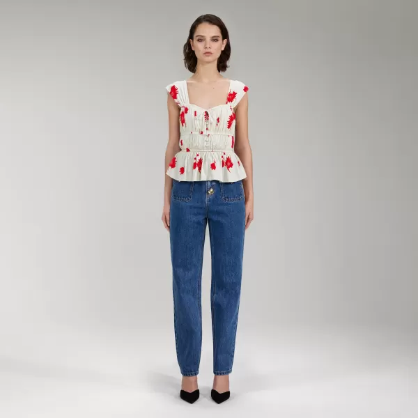 Tops*Self-Portrait Wild Daisy Print Stretch Crepe Top