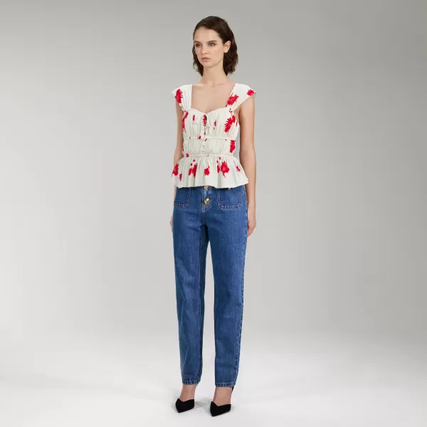 Tops*Self-Portrait Wild Daisy Print Stretch Crepe Top