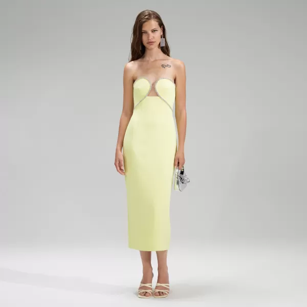 Dresses*Self-Portrait Yellow Bandeau Crepe Midi Dress Yellow Bandeau Crepe Midi Dress-Green