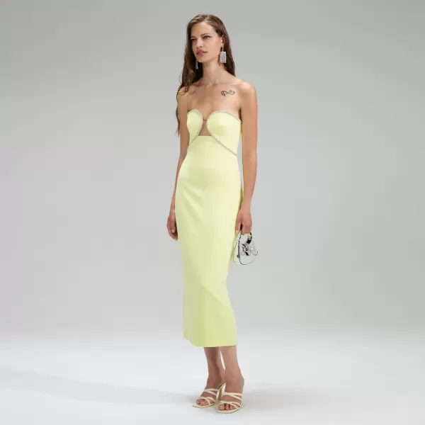 Dresses*Self-Portrait Yellow Bandeau Crepe Midi Dress Yellow Bandeau Crepe Midi Dress-Green